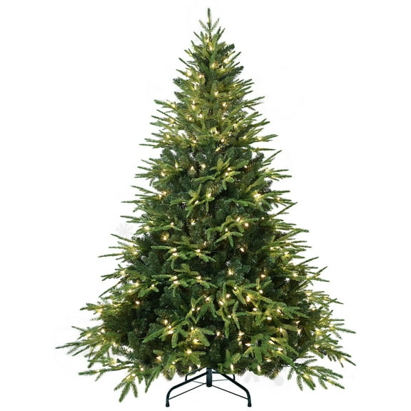 LAMPHOME 6.5FT Pre-Lit Automatic Hybrid Tree - 300 UL Lights, 2225 Tips, 3-Part Hinged, Metal Stand