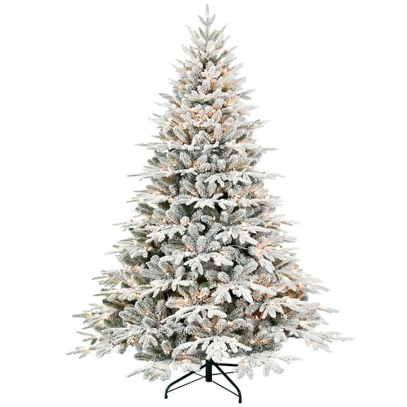 LAMPHOME 6.5FT Pre-Lit Flocked Automatic Tree - 30 UL Lights, 2225 Tips, 3-Part Hinged, Metal Stand