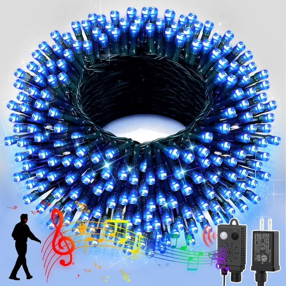 LAMPHOME 66ft Music Christmas Mini Lights (Green Wire),200 LED Fairy Starry String Light Plug in for Indoor Outdoor Xmas Tree Wedding Party Decoration (Blue)