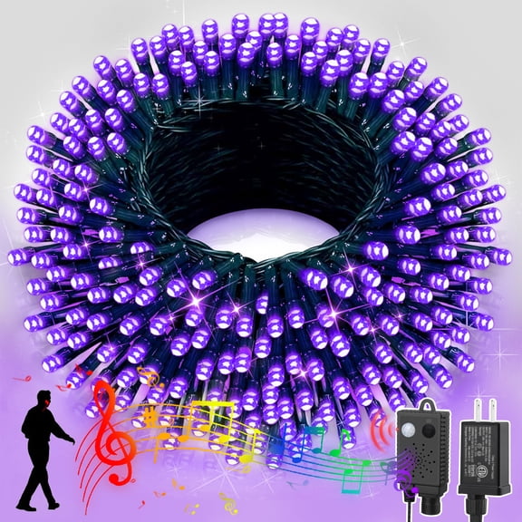 LAMPHOME 66ft Music Christmas Mini Lights (Green Wire),200 LED Fairy Starry String Light Plug in for Indoor Outdoor Xmas Tree Wedding Party Decoration (Purple)