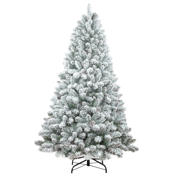 LAMPHOME 7FT Flocked PVC Tree - 45 Pine Cones, 1268 Tips, 3-Part Hinged Design, Metal Base