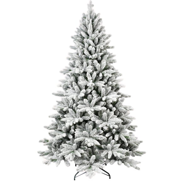 LAMPHOME 7ft PE/PVC Mixed Flocked Artificial Christmas Tree, 1514 Branch Tips, 3-Part Hinged, Memory Wire, Metal Stand, Green & White, Winter Holiday Décor