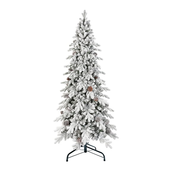 LAMPHOME 8FT Flocked Automatic Hybrid Tree - 1634 Tips, 4-Part Hinged, Metal Stand for Festive Decor