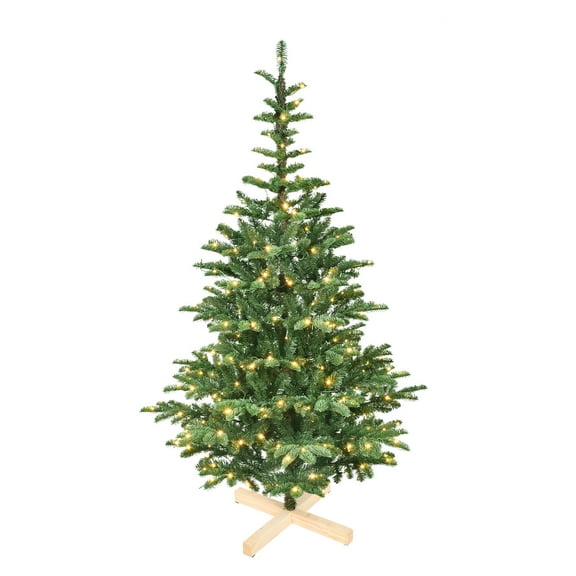 LAMPHOME 8ft PE/PVC Mixed Artificial Pre-lit Christmas Tree with 1307 Lush Branch Tips, 500 Warm White LED Lights, 4-Part Hinged Quick-Assembly Design, Wooden Stand Xmas Tree for Holiday Dcor