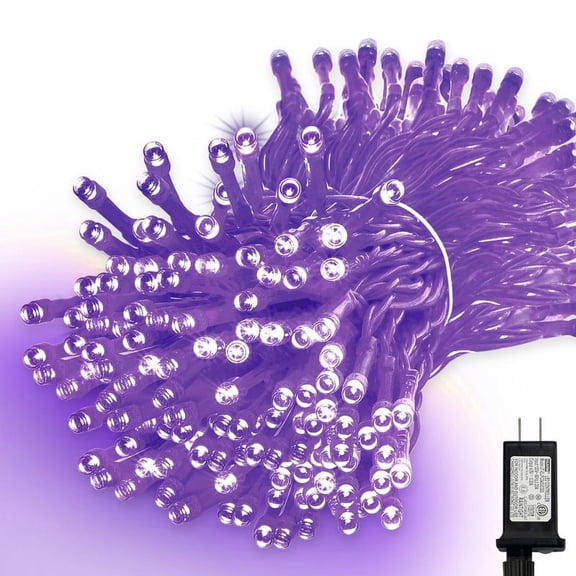 LAMPHOME 99ft 300 LED Purple String Lights, 16 Modes Weatherproof Plug-in Lights for Halloween, Holiday & Window Decor
