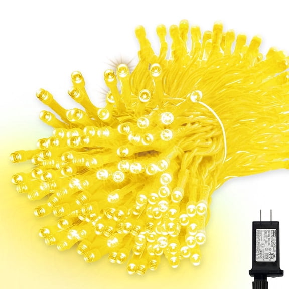 LAMPHOME 99ft 300 LED Yellow String Lights, 16 Modes Weatherproof Plug-in Lights for Christmas, Holiday & Window Decor
