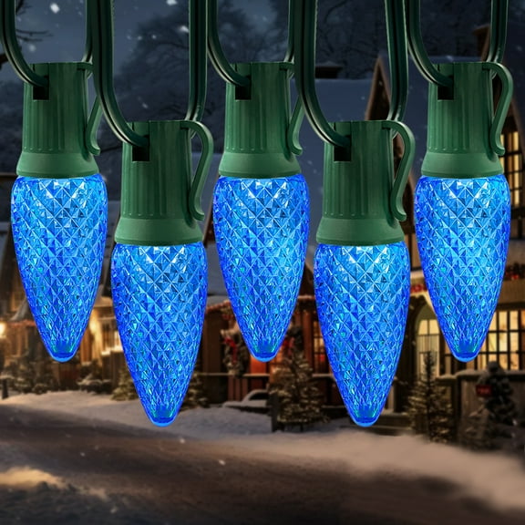 LAMPHOME Blue C9 Christmas String Light Outdoor, 25FT Shatterproof LED for House Rooflines & Pathways, Connectable Waterproof Vintage Christmas Light for Tree, Yard, Patio, Porch, Garden