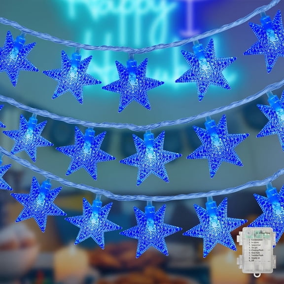 LAMPHOME Blue Star Lights, Battery Operated 20 LED, 8 Modes & Waterproof Clear Wire, Perfect Decor for Christmas, Thanksgiving & Winter Holiday