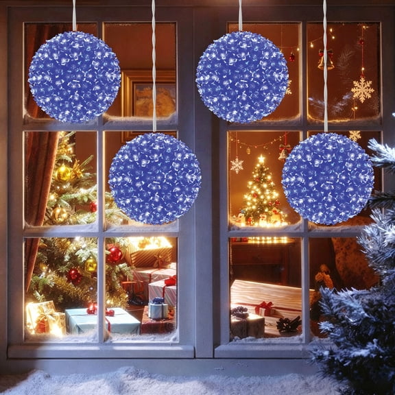 LAMPHOME Blue and White LED Sphere Ornament Lights, 200-Count Cherry Blossom Hanging Ball Lamps for Indoor and Outdoor Christmas Window Decoration