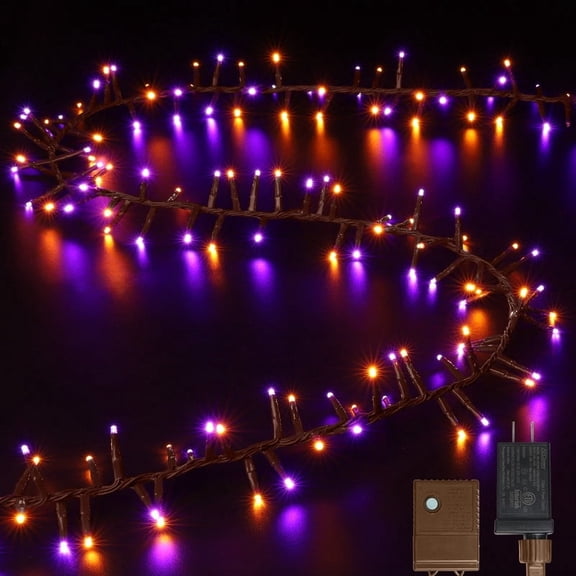 LAMPHOME Brown Wire String Lights, 500 LED Purple & Orange Christmas Lights Plug in, 10 Modes Timer LED Fairy Lights, Waterproof Outdoor Lights for Xmas Tree Party Bedroom Decor