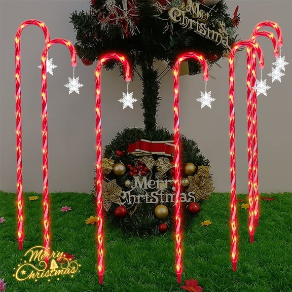 LAMPHOME Christmas Candy Cane String Lights with Star Decor, 33 Inch 80 LED 5 Pieces Per String, Connectable Tail Plug Warm White Holiday Hanging Lights