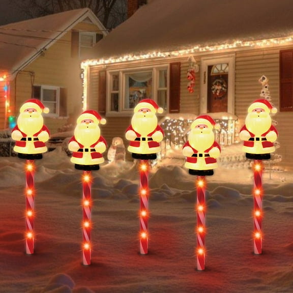 LAMPHOME Christmas Pathway Lights Outdoor, 5PCS Santa Christmas Decorations Outdoor Yard, Pathway Marker Stake Lights for Patio Ground Path Sidewalk Walkway Driveway