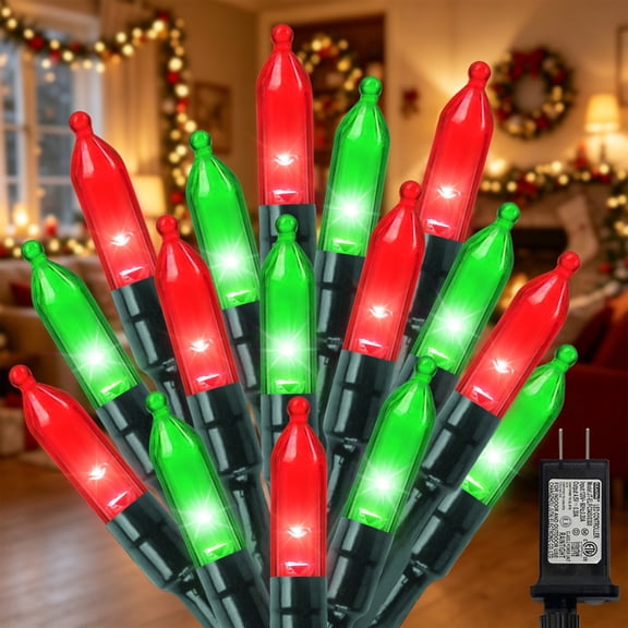 LAMPHOME Christmas Red & Green Mini LED String Lights, 32.5FT 100LED Plug-in Fairy Lights 16 Lighting Modes, Outdoor Holiday Decor for Tree, Garland, Wreath