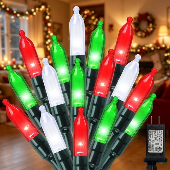 LAMPHOME Christmas Red Green & Pure White Mini LED String Lights, 32.5FT 100LED Plug-in Fairy Lights 16 Lighting Modes, Outdoor Holiday Decor for Tree, Garland, Wreath