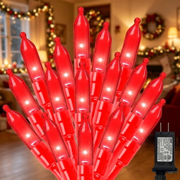 LAMPHOME Christmas Red Mini LED String Lights, 32.5FT 100LED Plug-in Fairy Lights 16 Lighting Modes, Outdoor Holiday Decor for Tree, Garland, Wreath