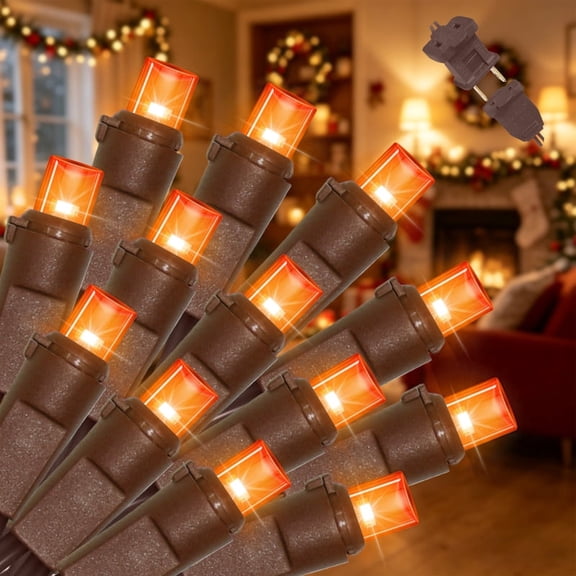 LAMPHOME LED halloween String Lights, 21.6FT 100 Mini Bulbs with Brown Wire, Waterproof Fairy Lights for Christmas Tree, Holiday, Party, Home & Garden