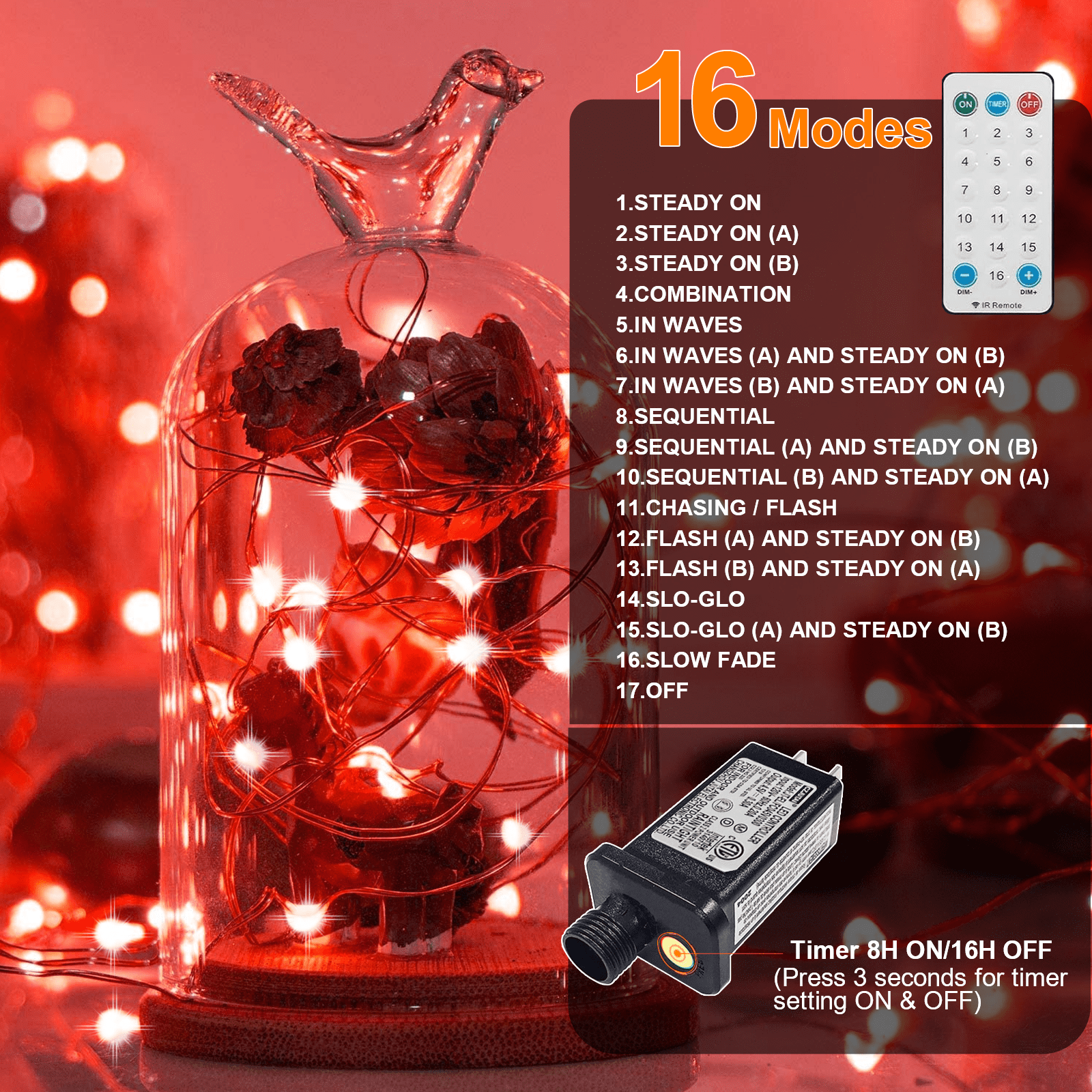 LAMPHOME Fairy Lights Plug in, 33Ft 100 LEDs Waterproof Twinkle Firefly ...