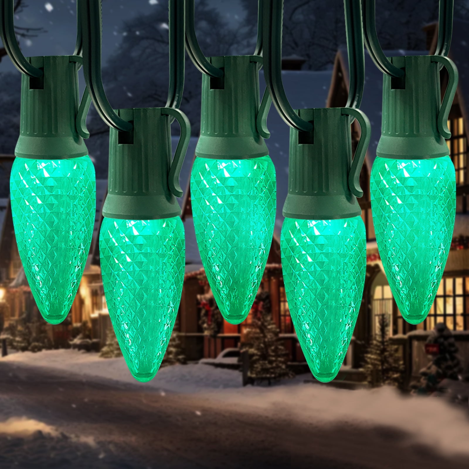 LAMPHOME Green C9 Christmas String Light Outdoor, 25FT Shatterproof LED for House Rooflines & Pathways, Connectable Waterproof Vintage Christmas Light for Tree, Yard, Patio, Porch, Garden