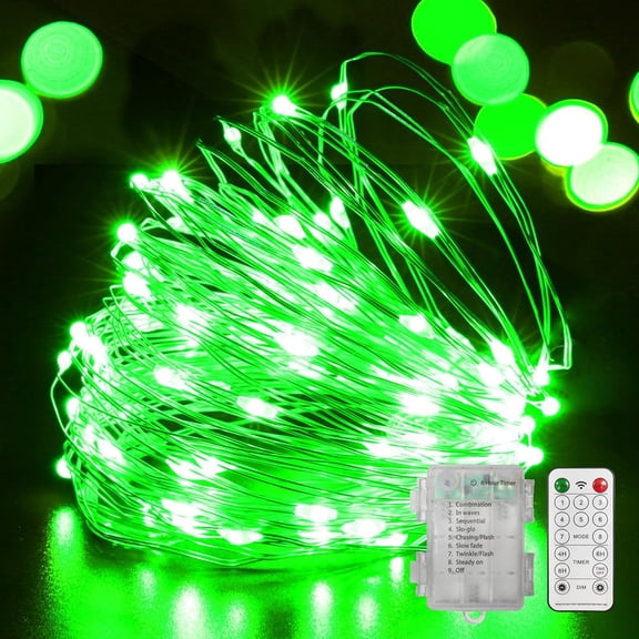 LAMPHOME Green Copper Wire Fairy Lights with Remote - 100 LEDs, Waterproof Battery Operated, for St. Patrick's Day & Holiday Decor