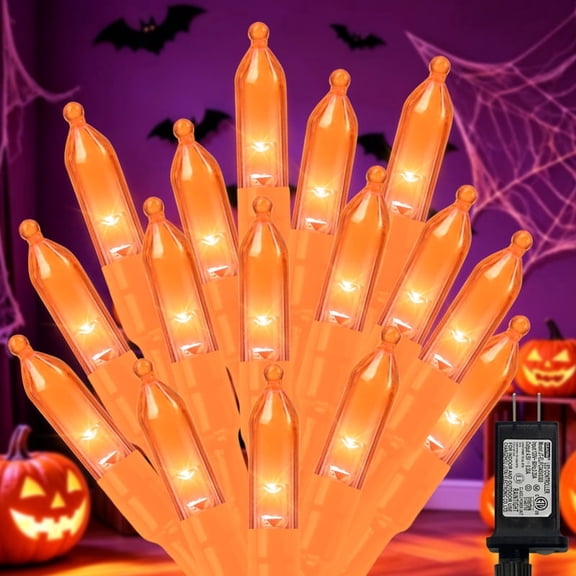 LAMPHOME Halloween Orange Mini LED String Lights, 32.5FT 100LED Plug-in Fairy Lights 16 Lighting Modes, Outdoor Holiday Decor for Tree, Garland, Wreath