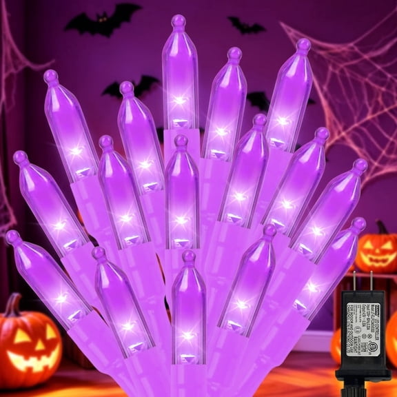 LAMPHOME Halloween Purple Mini LED String Lights, 32.5FT 100LED Plug-in Fairy Lights 16 Lighting Modes, Outdoor Holiday Decor for Tree, Garland, Wreath
