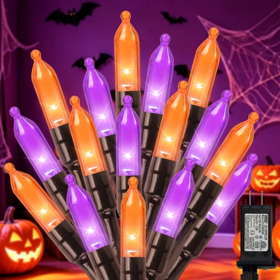 LAMPHOME Halloween Purple & Orange Mini LED String Lights, 32.5FT 100LED Plug-in Fairy Lights 16 Lighting Modes, Outdoor Holiday Decor for Tree, Garland, Wreath
