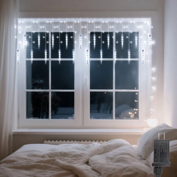 LAMPHOME Icicle Lights, 20 Drops 150 LED 112inch Connectable Icicle String Lights, 11 Modes Plug in Connectable Curtain Fairy Lights for Christmas Decoration(Crystal White)
