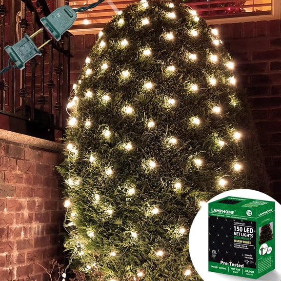 LAMPHOME Led Christmas Net Lights Outdoor Christmas Decorations Lights 150LED 6ftx4ft, Connectable Outdoor Fairy Mesh String Lights for Party, Holiday, Wedding, Tree, Bushes Decorations (Warm White)
