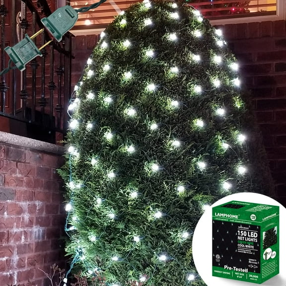 LAMPHOME Led Christmas Net Lights Outdoor Christmas Decorations Lights 150LED 6ftx4ft, Connectable Outdoor Fairy Mesh String Lights for Party, Holiday, Wedding, Tree, Bushes Decorations (White)