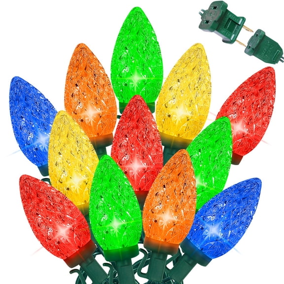 LAMPHOME Multicolor Faceted C9 Christmas String Lights, 14.4FT 25 LEDs Connectable Indoor Outdoor Holiday Decor, 120V UL Listed