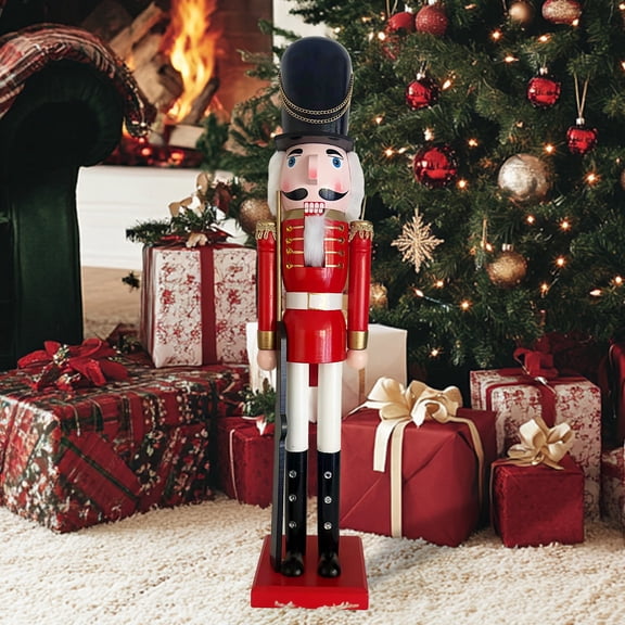 LAMPHOME Nutcracker Christmas Decor, 32 Inch Wooden Soldier Figurines, Festive Christmas Nutcrackers Gifts Winter Indoor Table Desktop Fireplace Decorations