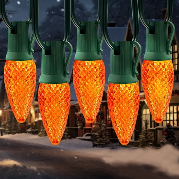 LAMPHOME Orange C9 Christmas String Light Outdoor, 25FT Shatterproof LED for House Rooflines & Pathways, Connectable Waterproof Vintage Christmas Light for Tree, Yard, Patio, Porch, Garden
