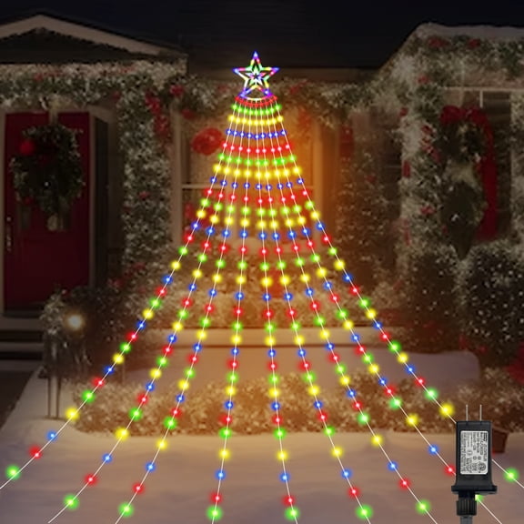 LAMPHOME Outdoor Christmas Decoration Star Lights 480 LED Christmas Star Lights with 9 Strands 17ft Waterfall Tree Lights, 16Modes, Waterproof & Timer for Garden Yard Patio Outdoor Xmas Decorations