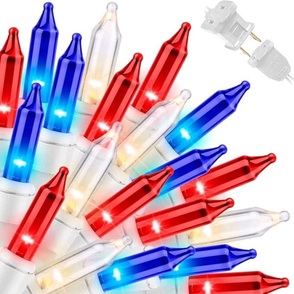 LAMPHOME Patriotic Mini LED Fairy Lights Red White Blue with White wire 31.9Ft 150 lights Indoor Outdoor