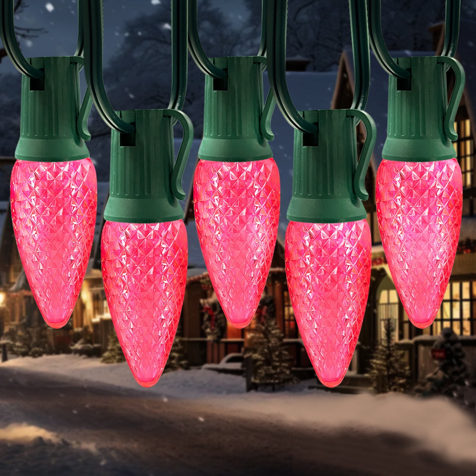 LAMPHOME Pink C9 Christmas String Light Outdoor, 25FT Shatterproof LED for House Rooflines & Pathways, Connectable Waterproof Vintage Christmas Light for Tree, Yard, Patio, Porch, Garden