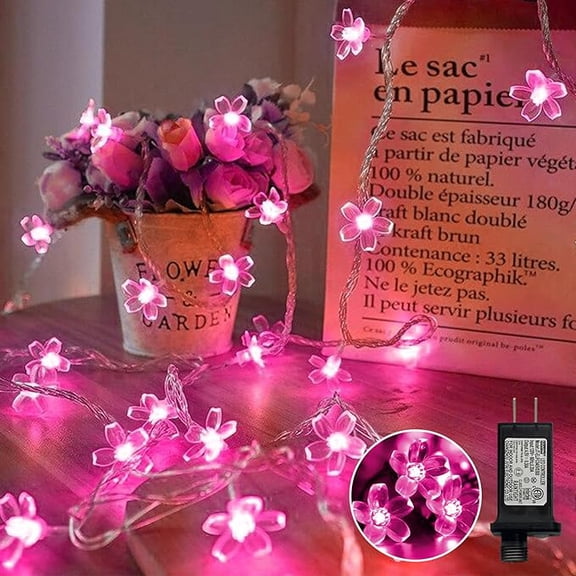LAMPHOME Pink Cherry Blossom String Lights, 33ft 100 LEDs 16 Modes Plug-in Flower Fairy Lights, Indoor & Outdoor Decor for Tree, Garden, Wedding, Birthday & Holiday Party
