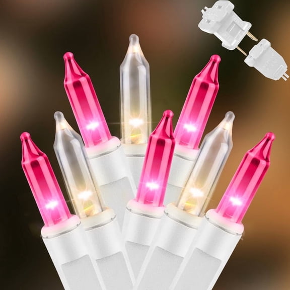 LAMPHOME Pink Clear Christmas & Valentine String Lights, 100 Mini Bulbs 20Ft White Wire, for Indoor Outdoor Party, Bedroom, Xmas Tree, Garland and Easter Holiday Decor