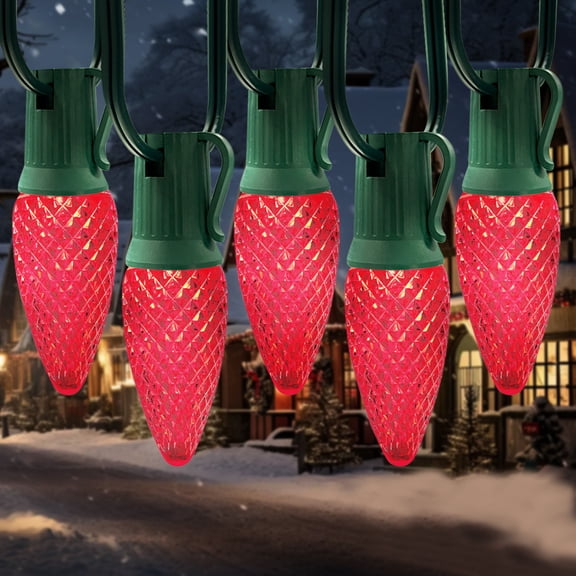 LAMPHOME Red C9 Christmas String Light Outdoor, 25FT Shatterproof LED for House Rooflines & Pathways, Connectable Waterproof Vintage Christmas Light for Tree, Yard, Patio, Porch, Garden