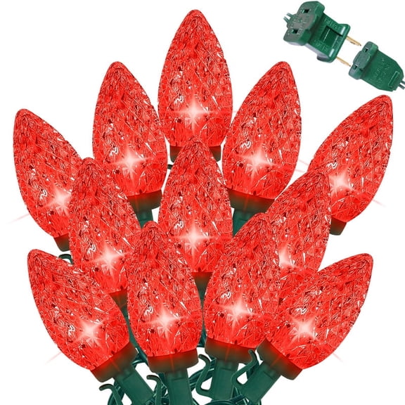 LAMPHOME Red Faceted C9 Christmas String Lights, 14.4FT 25 LEDs Connectable Indoor Outdoor Holiday Decor, 120V UL Listed