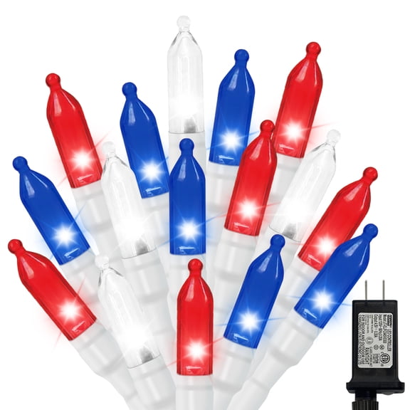 LAMPHOME Red White and Blue Lights, 4th of July Decorations String Lights Plug in Indoor Outdoor, 16 Modes Waterproof Patriotic Light for Independence Day Holiday Memorial Day Party Decor