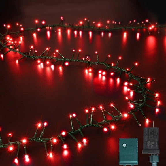 LAMPHOME String Lights, 500 LED Red Christmas Lights Plug in, 10 Modes Timer LED Fairy Lights, Waterproof Outdoor Lights for Xmas Tree Party Bedroom Decor