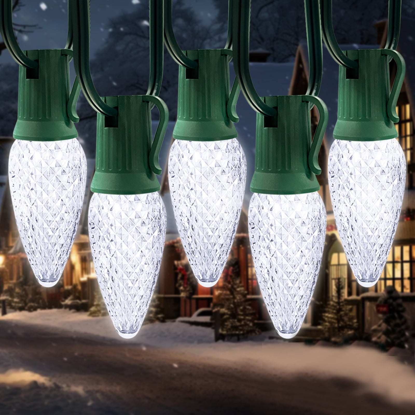 LAMPHOME White C9 Christmas String Light Outdoor, 25FT Shatterproof LED for House Rooflines & Pathways, Connectable Waterproof Vintage Christmas Light for Tree, Yard, Patio, Porch, Garden