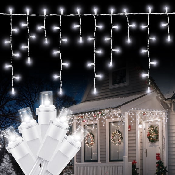 LAMPHOME White Christmas lcicle Lights, 6.2Ft 20 Drops100LED Connectable Waterproof Professional Grade Outdoor Indoor Decor forXmas, Thanksgiving Day, Party, Patio, courtyard, Window, FenceDecor
