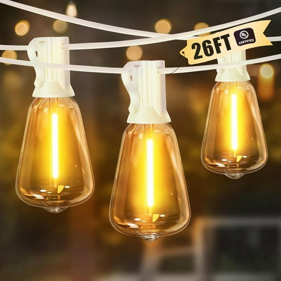LAMPHOME26 FT Outdoor String Lights for Outside, 12+1LED Waterproof Shatterproof Edison Dimmable Timer Bulbs, 2700K Warm White Patio Lights for Garden Backyard Yard Hanging Lighting