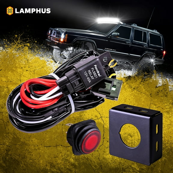 LAMPHUS 8' Off Road LED Light Bar Wiring Harness Kit - Waterproof Switch & Mounting Bracket 30A Fuse 40A Relay (USA Warranty) For ATV/Jeep