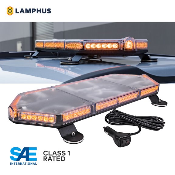 LAMPHUS NanoFlare NFMB80 26" 80W LED Mini Light Bar [SAE Class 1] [63 Flash Patterns] [Plug & Play 12ft Cord] [Magnet/Permanent Mount] Emergency Strobe Hazard Warning Light - Amber