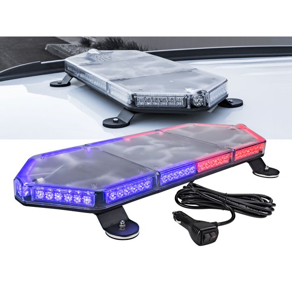 LAMPHUS NanoFlare NFMB80 26" 80W LED Mini Light Bar [SAE Class 1] [63 Flash Patterns] [Plug & Play 12ft Cord] [Magnet/Permanent Mount] Emergency Strobe Hazard Warning Light - Blue Red