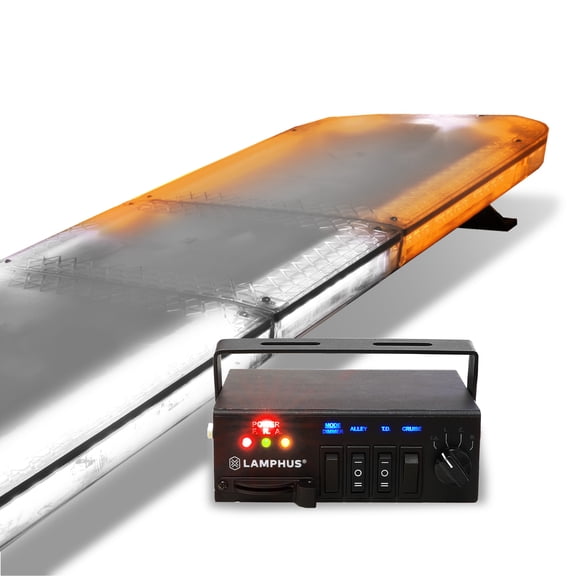 LAMPHUS SolarBlast SBFB98 47" 98W Emergency Vehicle LED Full-Size Light Bar [SAE J595 CLASS III] [58 FLASH MODES] [INC. CONTROLLER BOX] [UNIVERSAL & PERMANENT MOUNT] Amber White Rooftop Warning Light