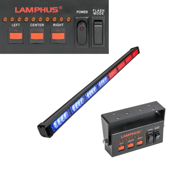 LAMPHUS SolarBlast SBLS84 38" 32W LED Police Vehicle Warning Traffic Advisor Light Bar - BLUE RED