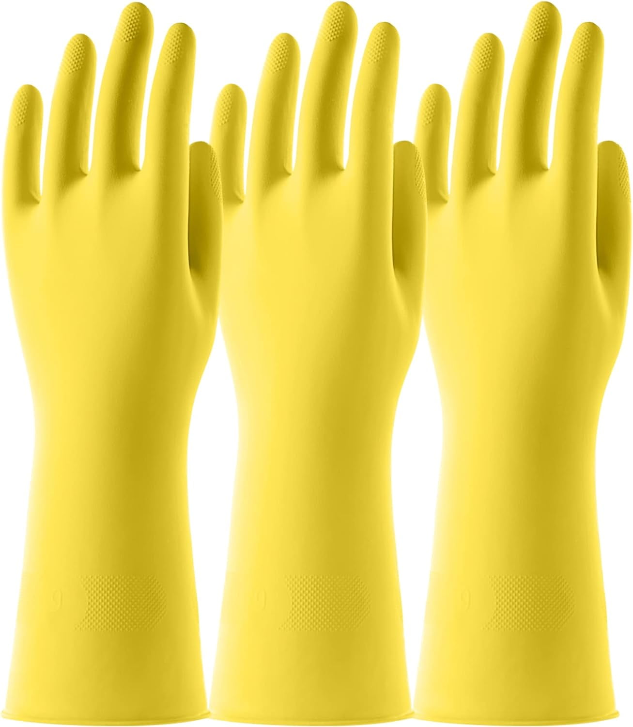 LAMSTOM 3 Pairs Yellow Reusable Rubber Gloves for Dishwashing Cleaning